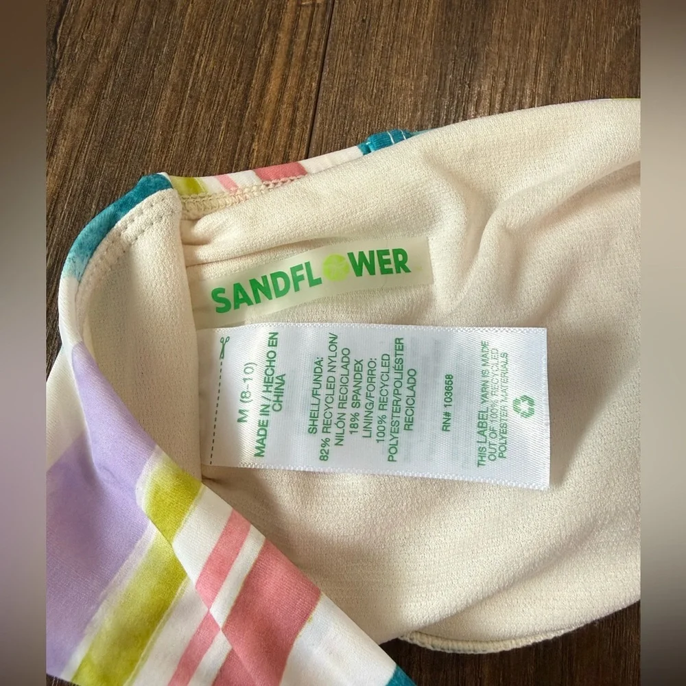 Sandflower Women’s Bandeau Bikini Top Watercolor Striped Size Medium